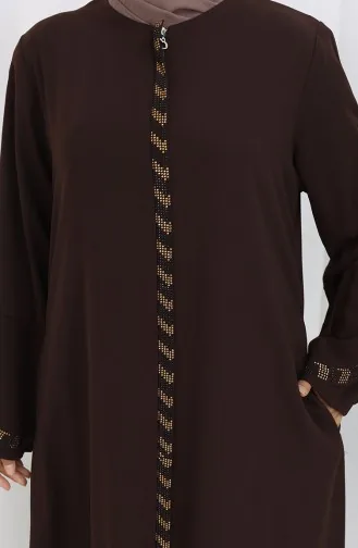 Abaya Rayée Grande Taille 5053-08 Marron 5053-08