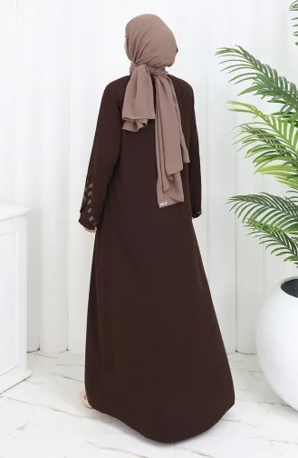 Abaya Rayée Grande Taille 5053-08 Marron 5053-08