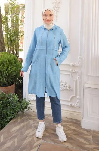 Kapüşonlu Fermuarlı Kap 71282-02 İndigo