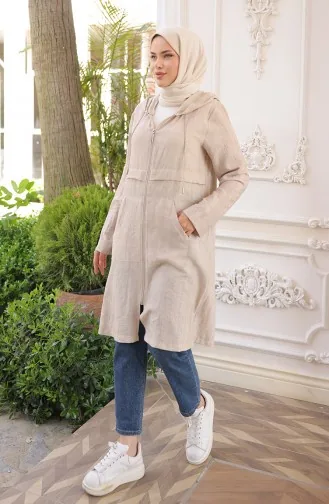 Mantel Mit Kapuze Und Reißverschluss 71282-05 Beige 71282-05