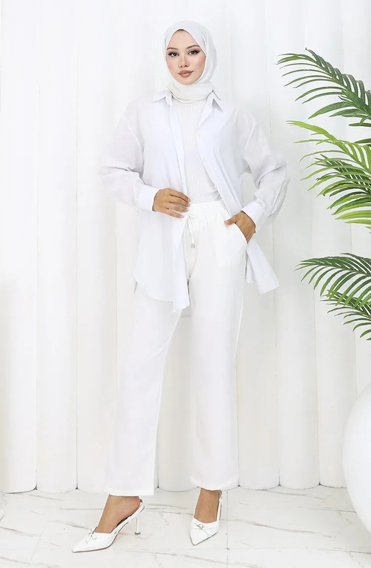 Broek Met Elastische Taille En Zakken 0118-03 Wit 0118-03