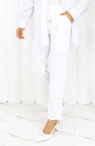 Broek Met Elastische Taille En Zakken 0118-03 Wit 0118-03