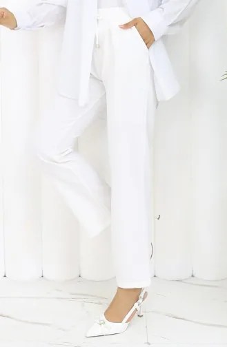 Broek Met Elastische Taille En Zakken 0118-03 Wit 0118-03