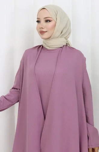 Ensemble Deux Pièces Grande Taille Avec Gilet Et Robe 6370-05 Rose Poudré 6370-05