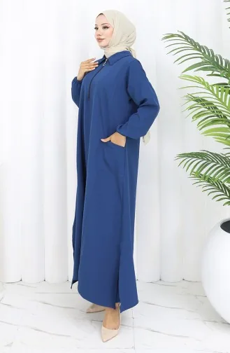 Costume Deux Pièces Double Tissu Tunique Longue Et Pantalon 0034-07 Bleu Marine 0034-07