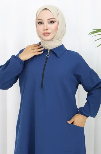 Costume Deux Pièces Double Tissu Tunique Longue Et Pantalon 0034-07 Bleu Marine 0034-07