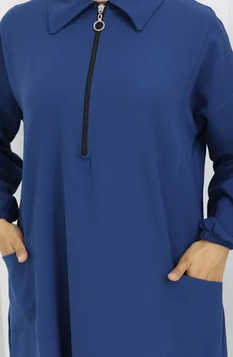 Costume Deux Pièces Double Tissu Tunique Longue Et Pantalon 0034-07 Bleu Marine 0034-07