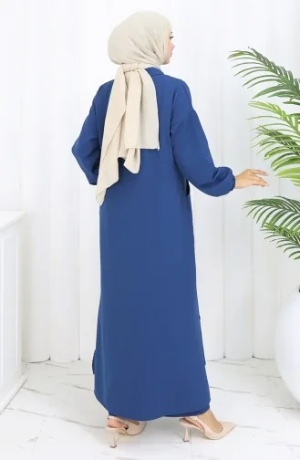 Costume Deux Pièces Double Tissu Tunique Longue Et Pantalon 0034-07 Bleu Marine 0034-07