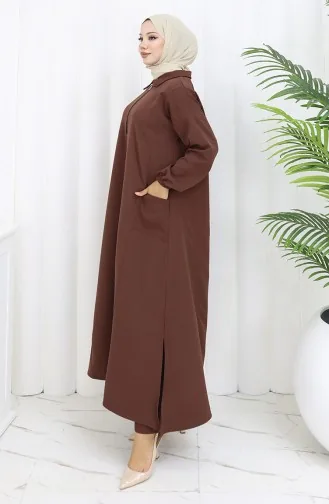 Doppelgewebe Lange Tunika Hose Zweiteiliger Anzug 0034-08 Hellbraun 0034-08