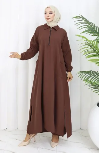 Doppelgewebe Lange Tunika Hose Zweiteiliger Anzug 0034-08 Hellbraun 0034-08