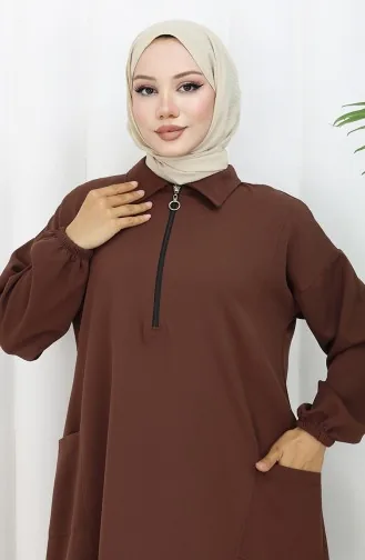 Doppelgewebe Lange Tunika Hose Zweiteiliger Anzug 0034-08 Hellbraun 0034-08