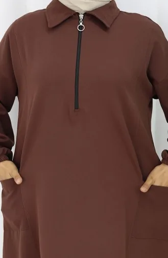 Doppelgewebe Lange Tunika Hose Zweiteiliger Anzug 0034-08 Hellbraun 0034-08
