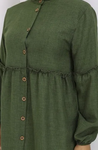 Gathered Buttoned Tunic Trousers Two Piece Suit 0115-01 Khaki 0115-01