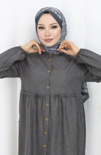 Ensemble Deux Pièces Tunique Et Pantalon Boutonnés Froncés 0115-02 Anthracite 0115-02