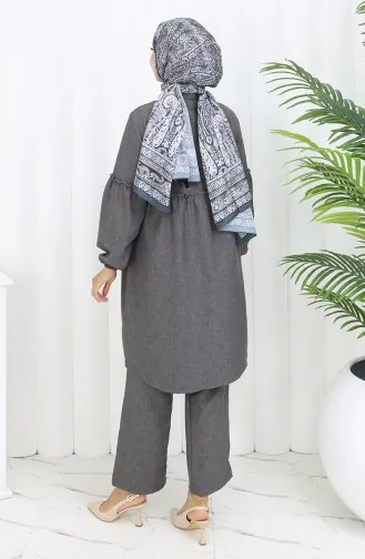 Ensemble Deux Pièces Tunique Et Pantalon Boutonnés Froncés 0115-02 Anthracite 0115-02