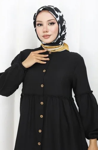 Gathered Buttoned Tunic Trousers Two Piece Suit 0115-03 Black 0115-03