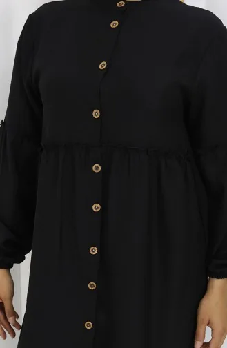 Gathered Buttoned Tunic Trousers Two Piece Suit 0115-03 Black 0115-03