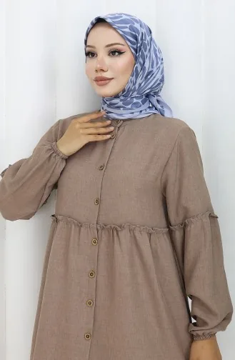 Ensemble Deux Pièces Tunique Et Pantalon Boutonnés Froncés 0115-04 Vison 0115-04