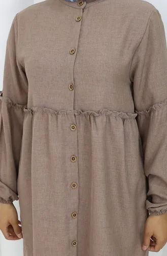 Ensemble Deux Pièces Tunique Et Pantalon Boutonnés Froncés 0115-04 Vison 0115-04