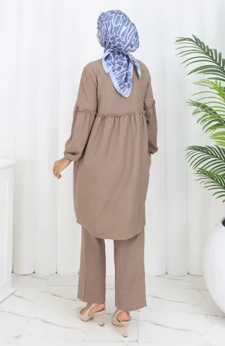 Ensemble Deux Pièces Tunique Et Pantalon Boutonnés Froncés 0115-04 Vison 0115-04