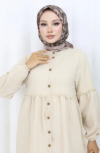 Ensemble Deux Pièces Tunique Et Pantalon Boutonnés Froncés 0115-05 Beige 0115-05