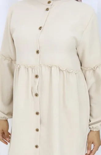 Ensemble Deux Pièces Tunique Et Pantalon Boutonnés Froncés 0115-05 Beige 0115-05