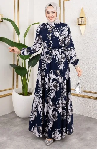 Viskose Kleid Mit Tunnelzug 7119-01 Dunkelblau 7119-01