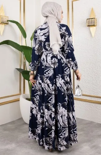 Viskose Kleid Mit Tunnelzug 7119-01 Dunkelblau 7119-01