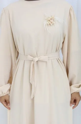 Brooch Detailed Dress 0017-05 Beige 0017-06