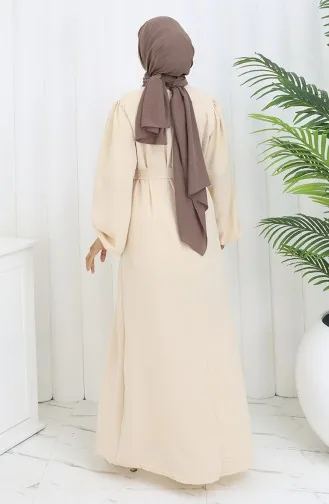 Brooch Detailed Dress 0017-05 Beige 0017-06