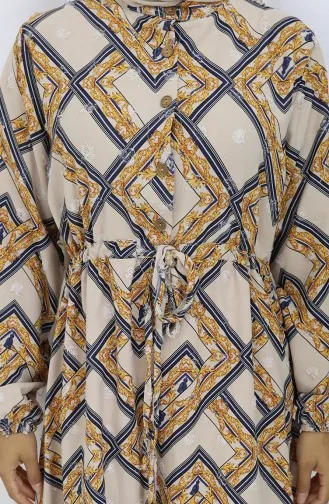 Robe à Motifs Demi-boutonnée 0108-01 Beige Bleu Marine 0108-01
