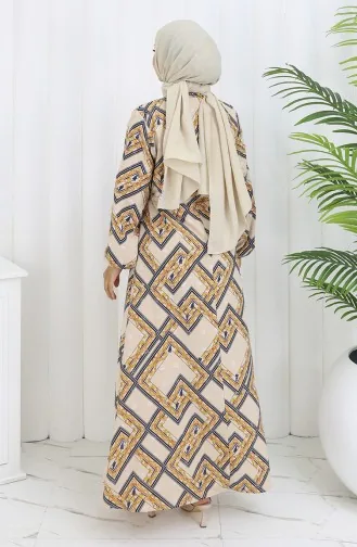 Robe à Motifs Demi-boutonnée 0108-01 Beige Bleu Marine 0108-01