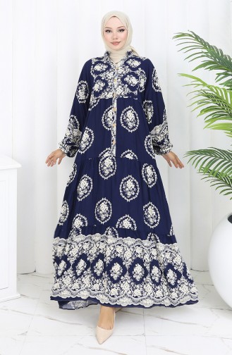 Navy Blue İslamitische Jurk 0109-03