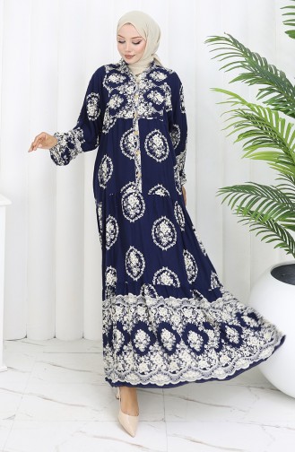 Navy Blue İslamitische Jurk 0109-03