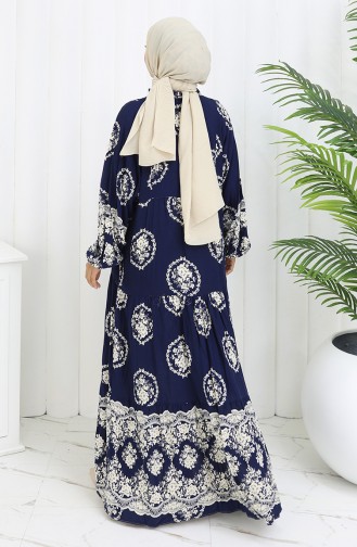 Navy Blue İslamitische Jurk 0109-03