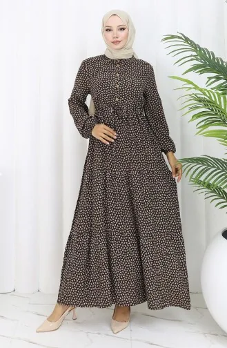 فستان نصف أزرار مع خصر مطوي 0110-01 بني 0110-01
