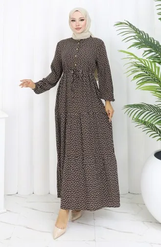 فستان نصف أزرار مع خصر مطوي 0110-01 بني 0110-01