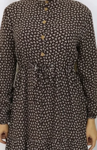 فستان نصف أزرار مع خصر مطوي 0110-01 بني 0110-01