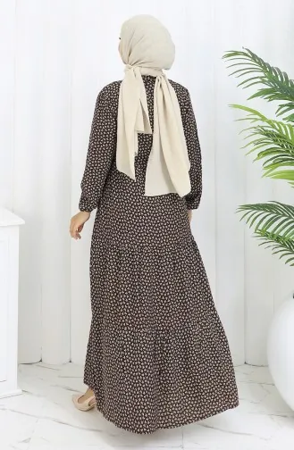 فستان نصف أزرار مع خصر مطوي 0110-01 بني 0110-01