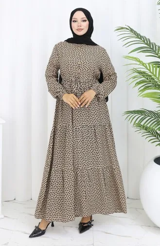 Half-Buttoned Dress With Pleated Waist 0110-02 Mink 0110-02