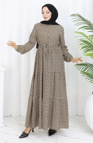 Half-Buttoned Dress With Pleated Waist 0110-02 Mink 0110-02