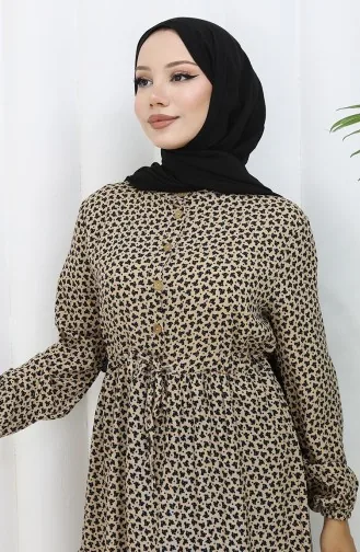 Half-Buttoned Dress With Pleated Waist 0110-02 Mink 0110-02