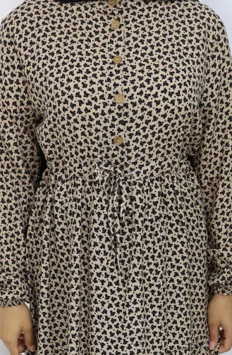 Half-Buttoned Dress With Pleated Waist 0110-02 Mink 0110-02