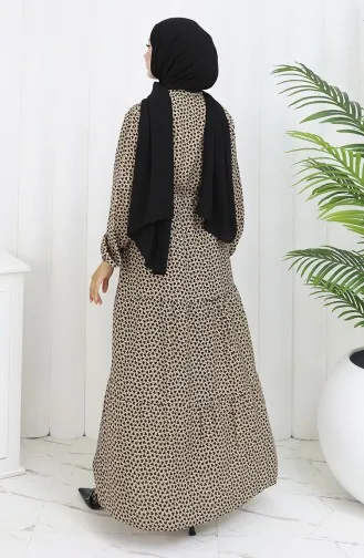 Half-Buttoned Dress With Pleated Waist 0110-02 Mink 0110-02