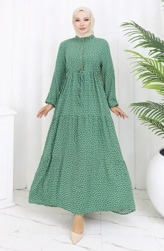 فستان نصف أزرار مع خصر مطوي 0110-03 أخضر 0110-03