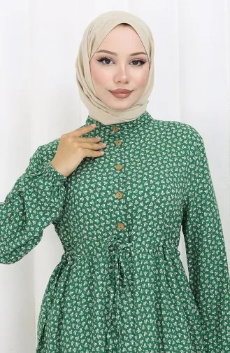 فستان نصف أزرار مع خصر مطوي 0110-03 أخضر 0110-03