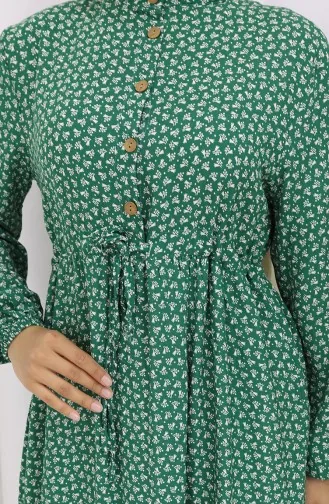 فستان نصف أزرار مع خصر مطوي 0110-03 أخضر 0110-03