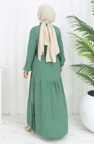 فستان نصف أزرار مع خصر مطوي 0110-03 أخضر 0110-03