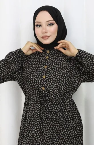 Half Buttoned Dress With Pleated Waist 0110-04 Black 0110-04