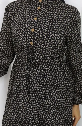 Half Buttoned Dress With Pleated Waist 0110-04 Black 0110-04